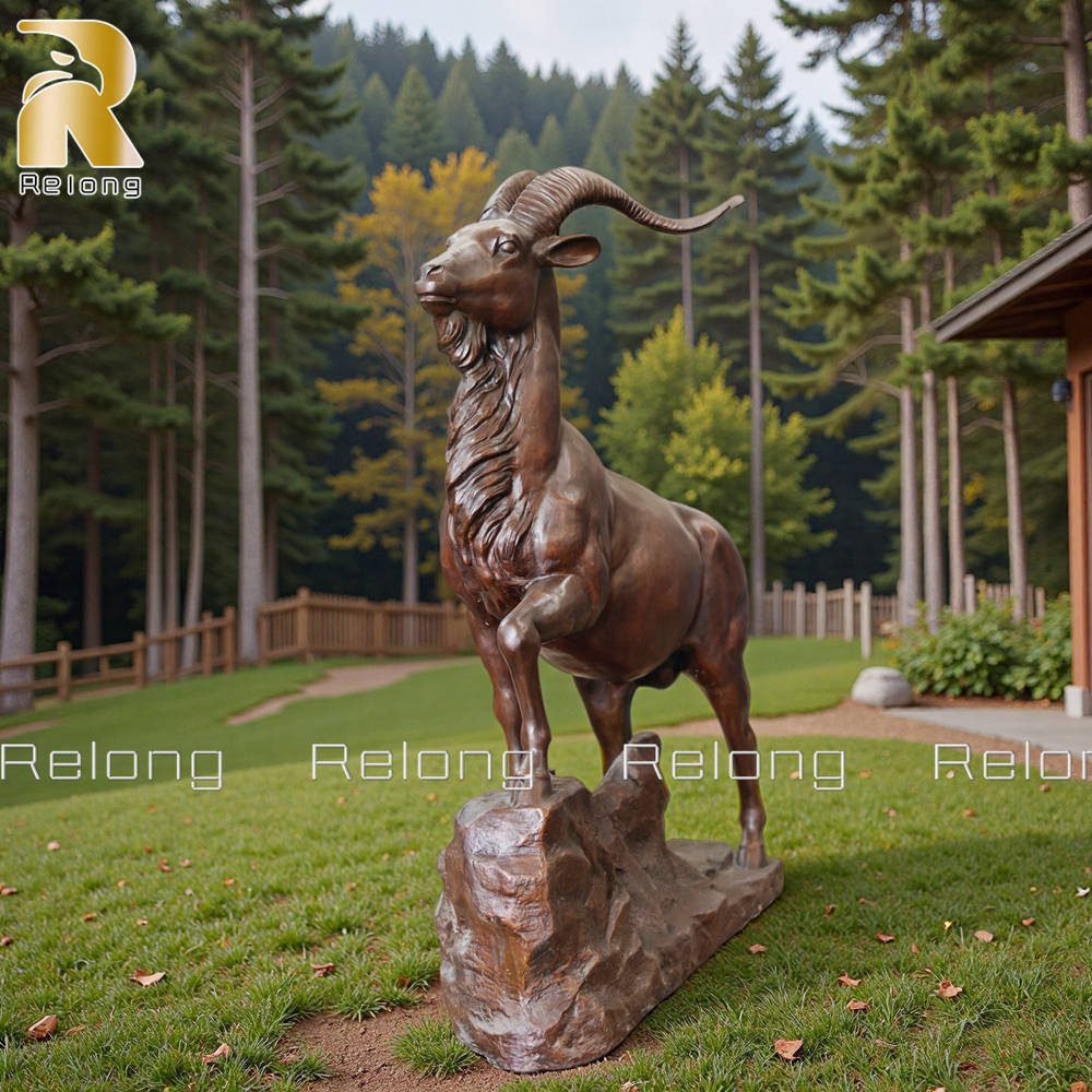 bronze goat sculpture for yard decor