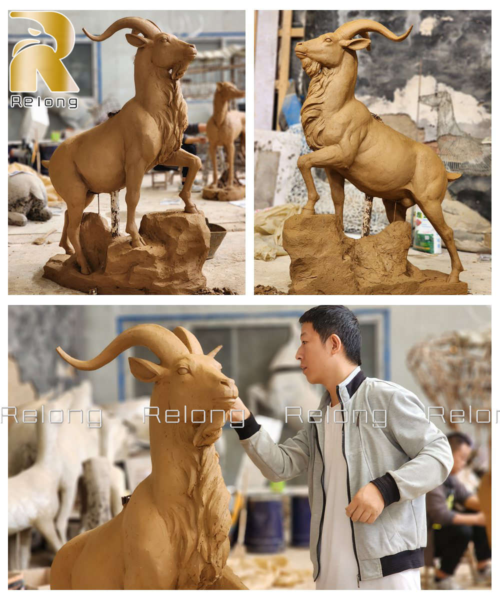clay model of bronze goat sculpture