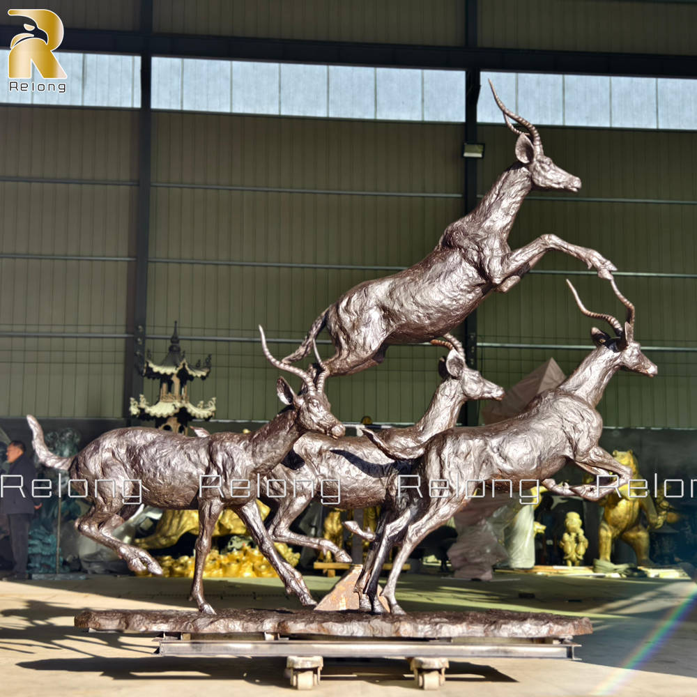 high quality bronze running antelope