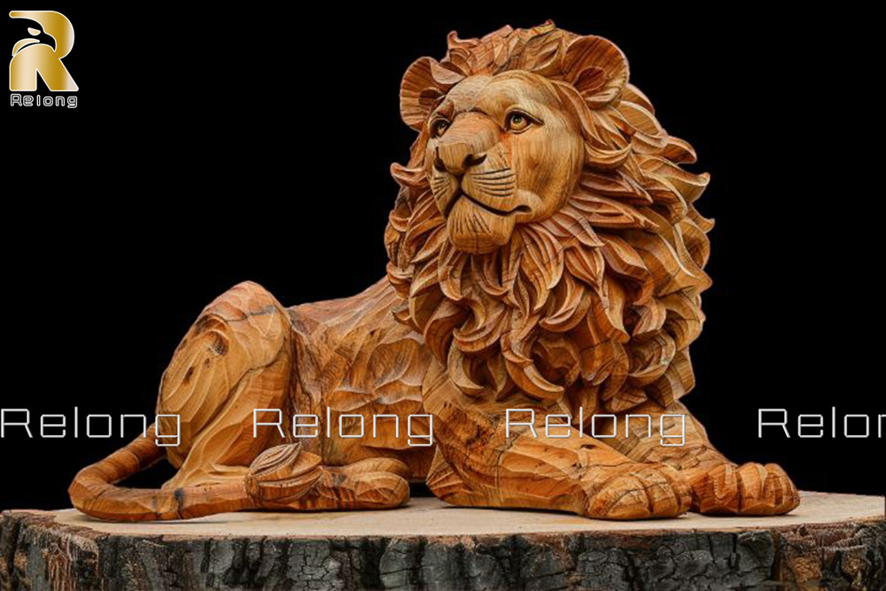 wooden lion sculpture
