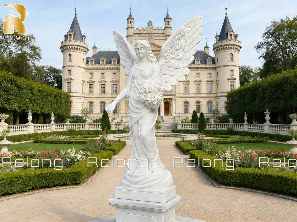 Sculpture of an angel holding flowers