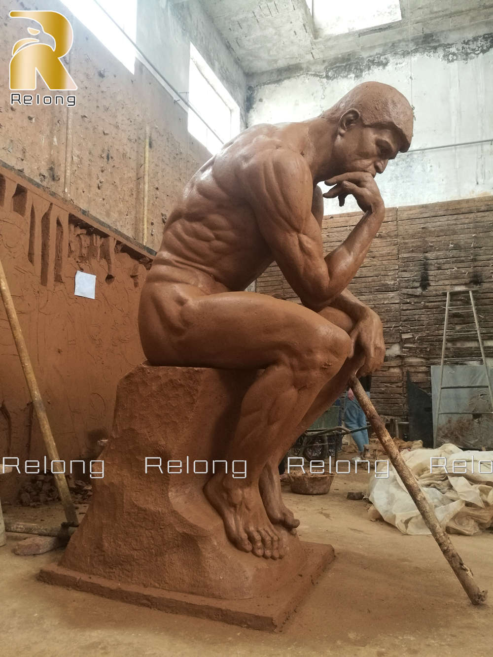 life size clay model of bronze thinker statue