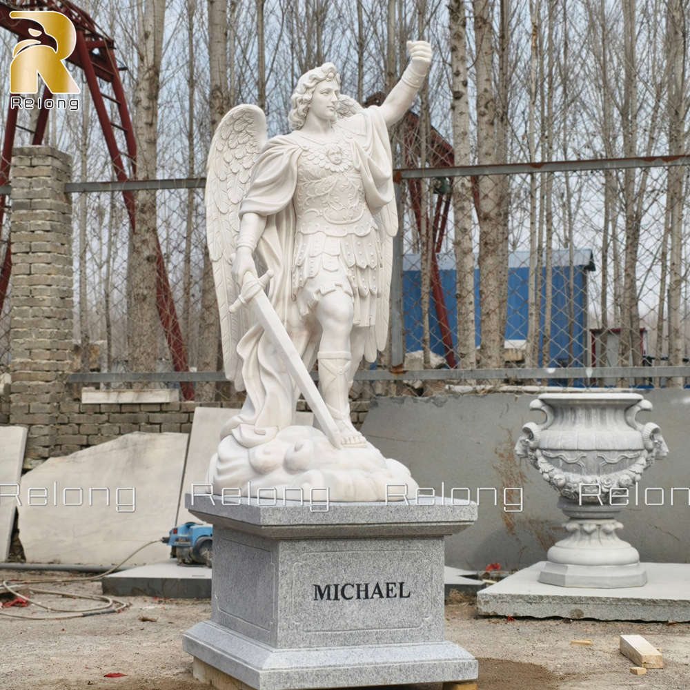 white angel holding sword statue