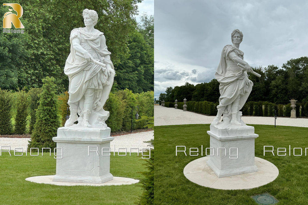 Marble Caesar sculpture placed outdoors - feedback from a French customer