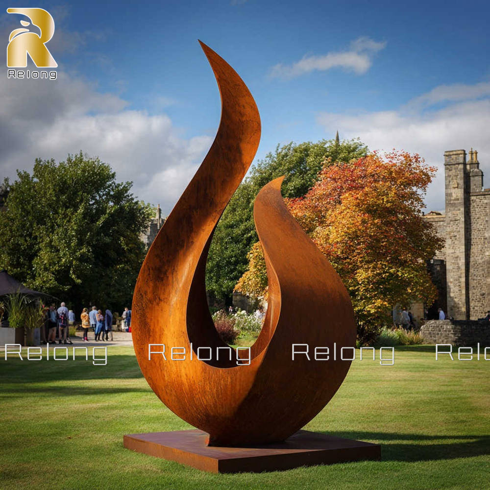 corten steel flame sculpture