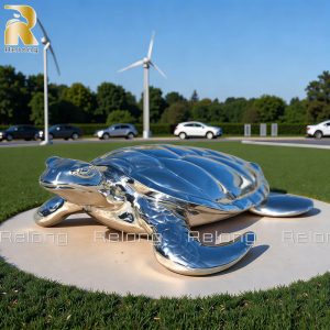 high polished metal sea turtle sculpture