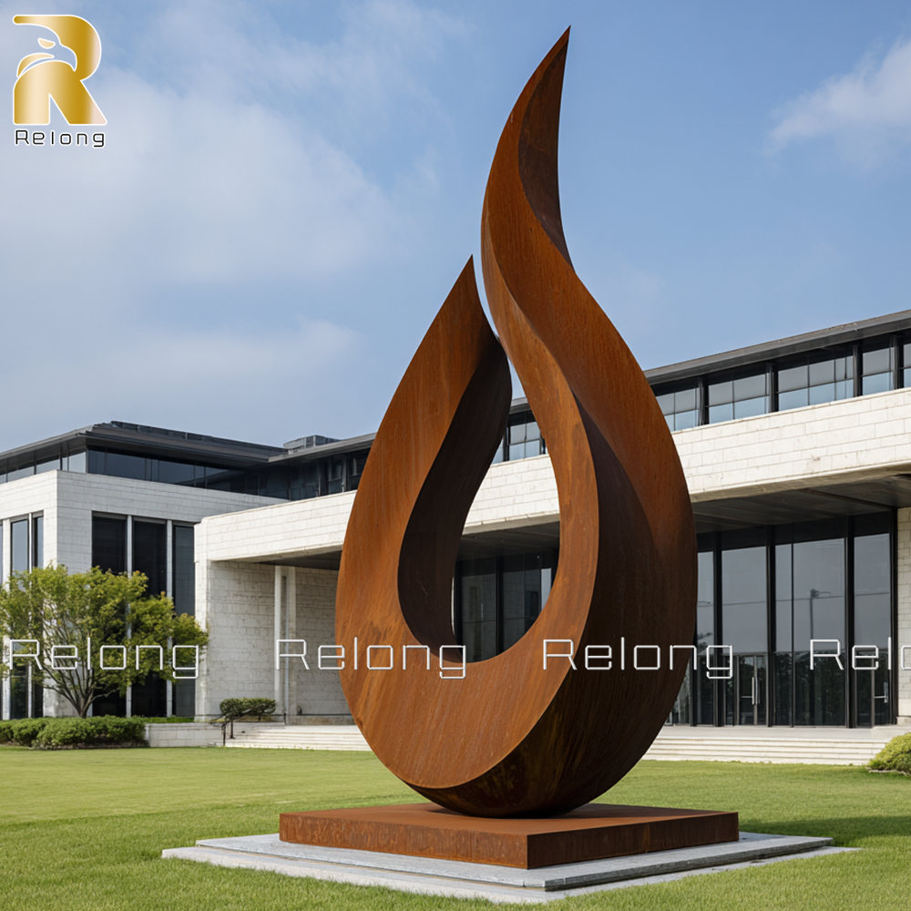 custom large corten steel flame sculpture
