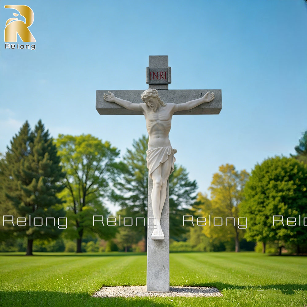 white Jesus on the Cross sculpture
