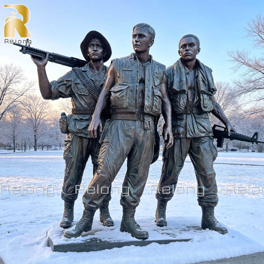 bronze three soldiers statue