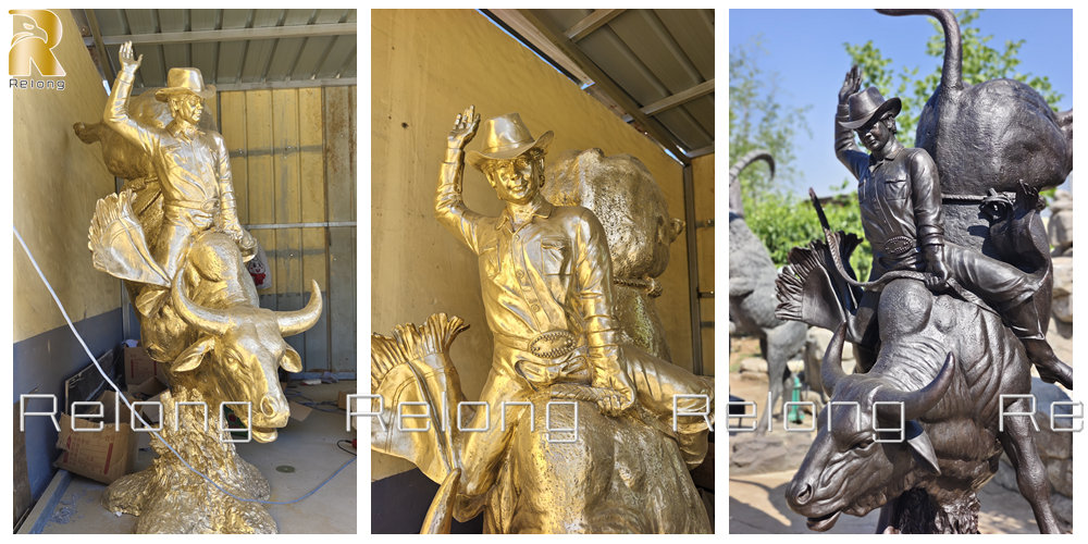 bull rider statue details during casting process