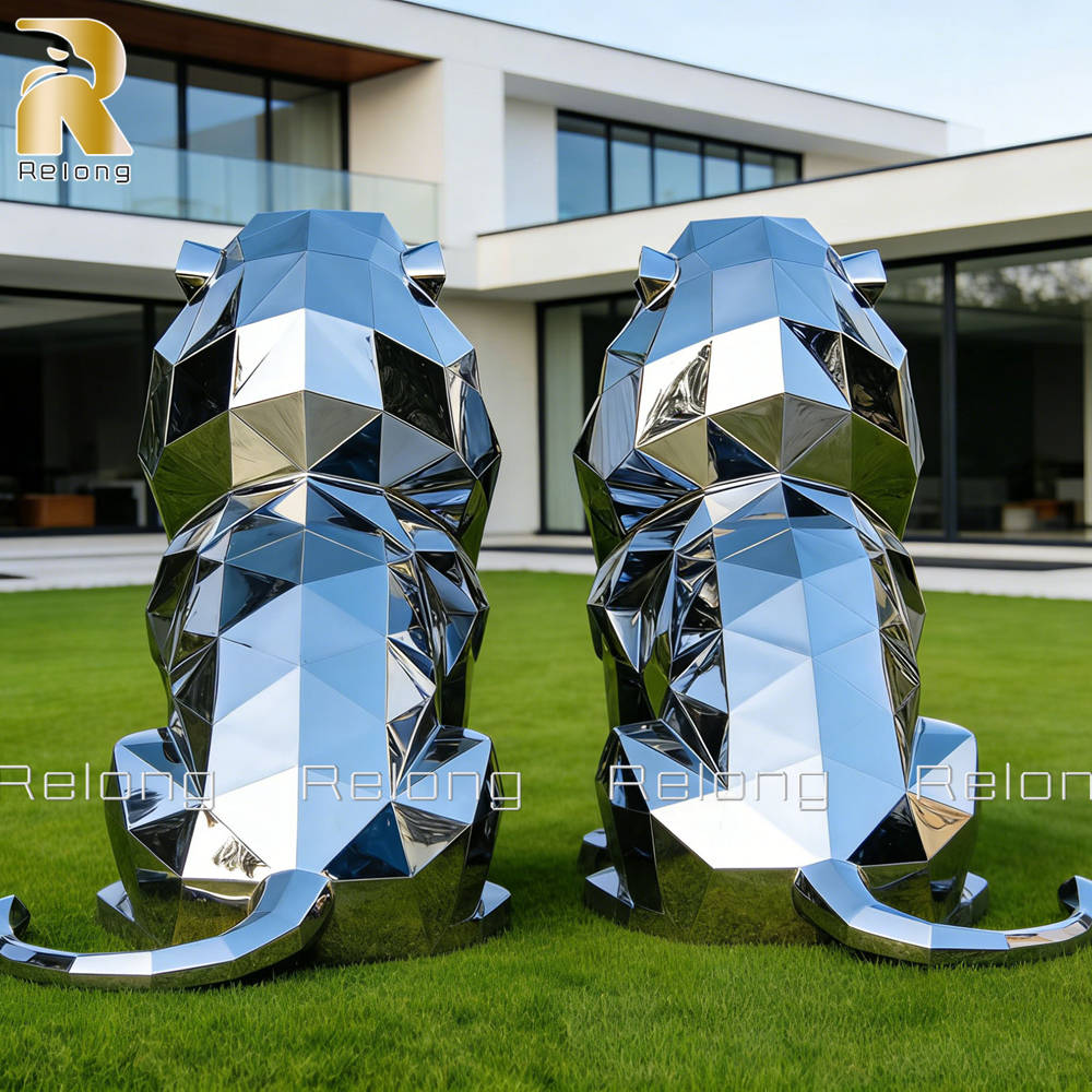 geometric lion sculpture back details