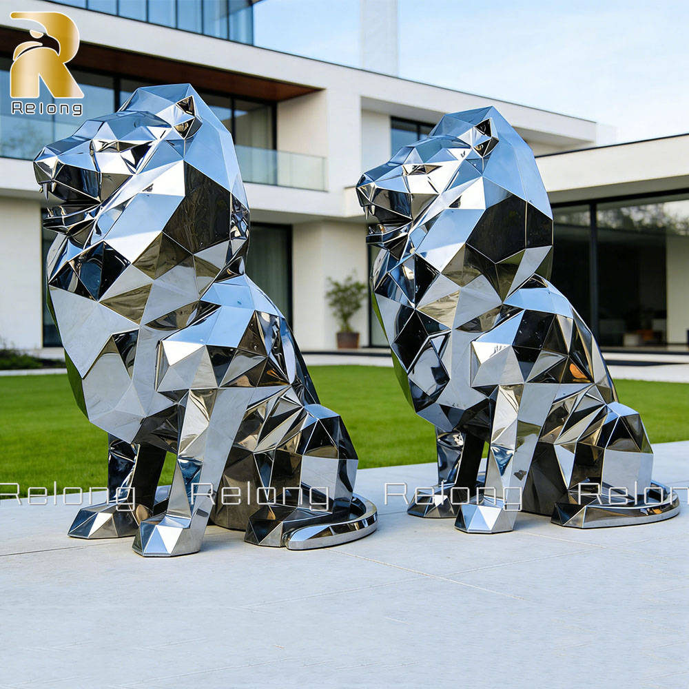 geometric lion sculpture side view