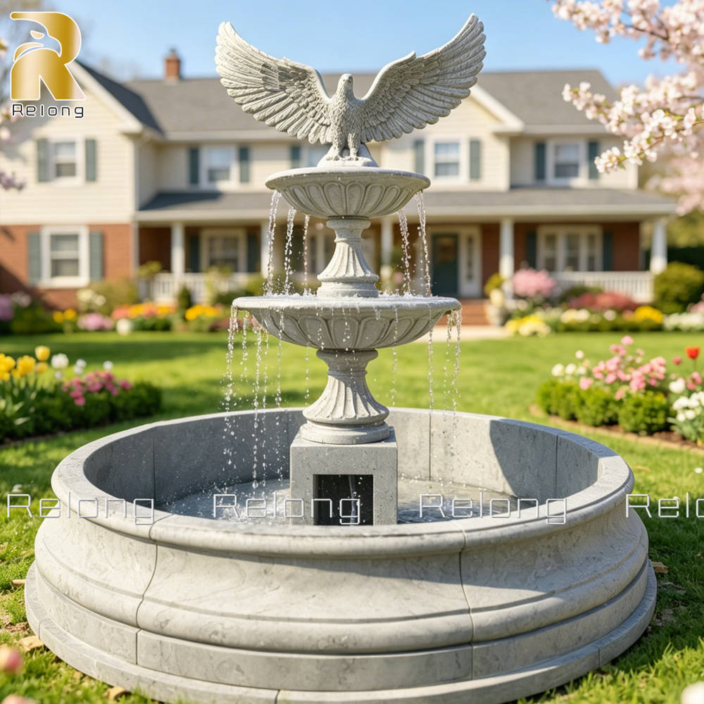 hand carved marble eagle fountain for  garden