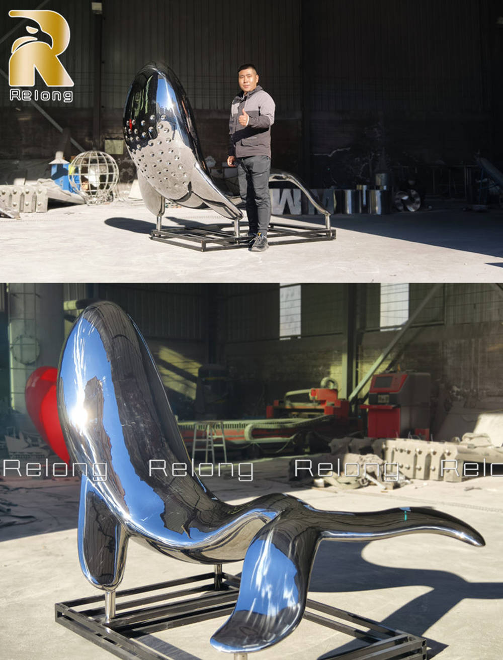 high polished whale sculpture