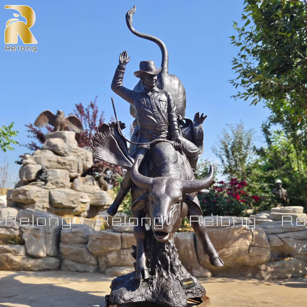 large bronze bull and rider statue