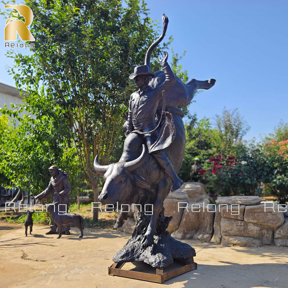 large bronze bull rider statue at Relong Foundry