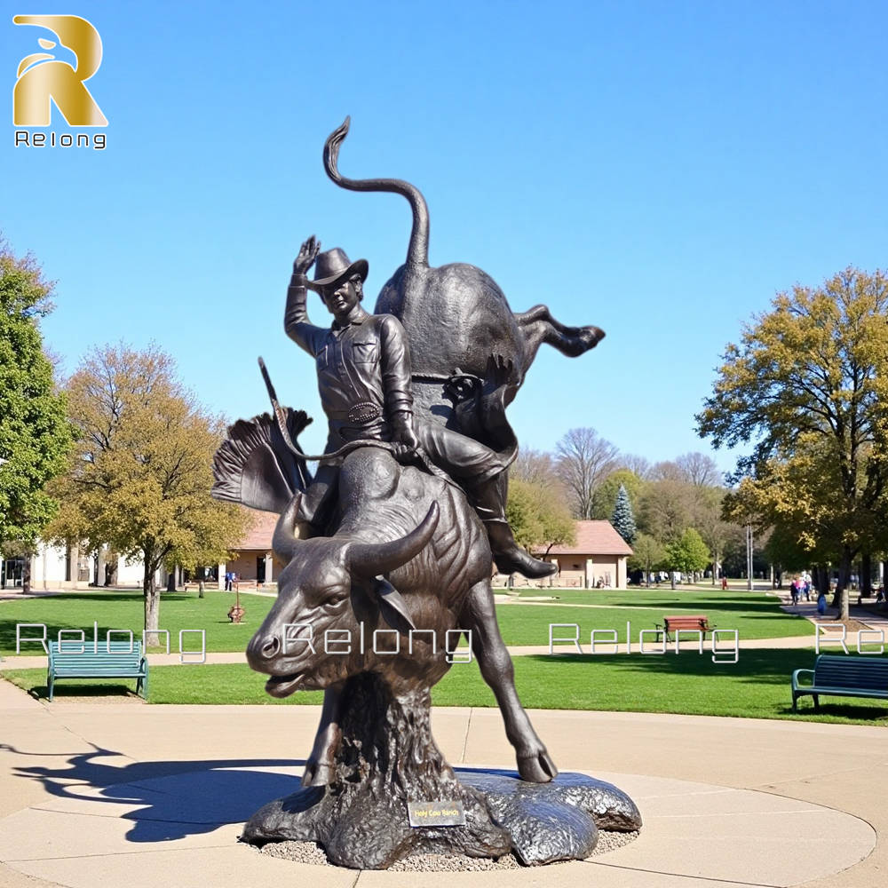 large bronze bull rider statue