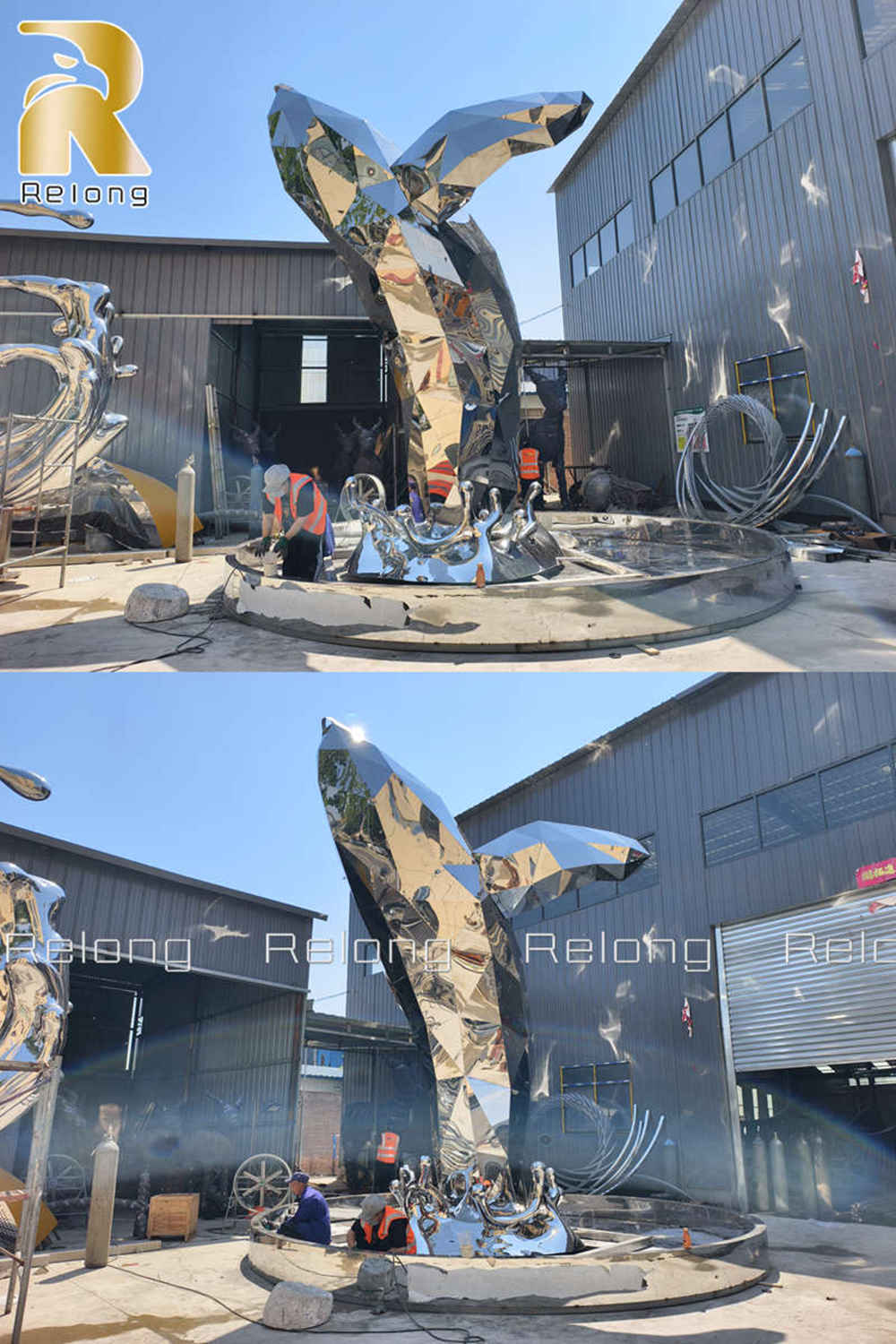 large geometric modern whale sculpture