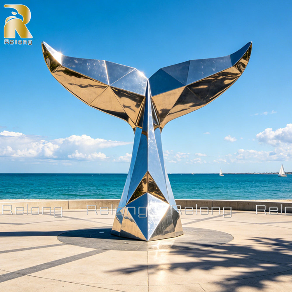 modern geometric whale tail sculpture