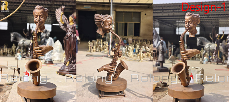 saxophone player sculpture at Relong Foundry