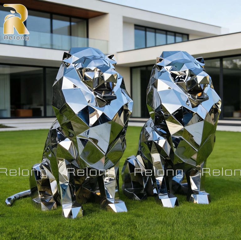 stainless steel geometric lion sculpture