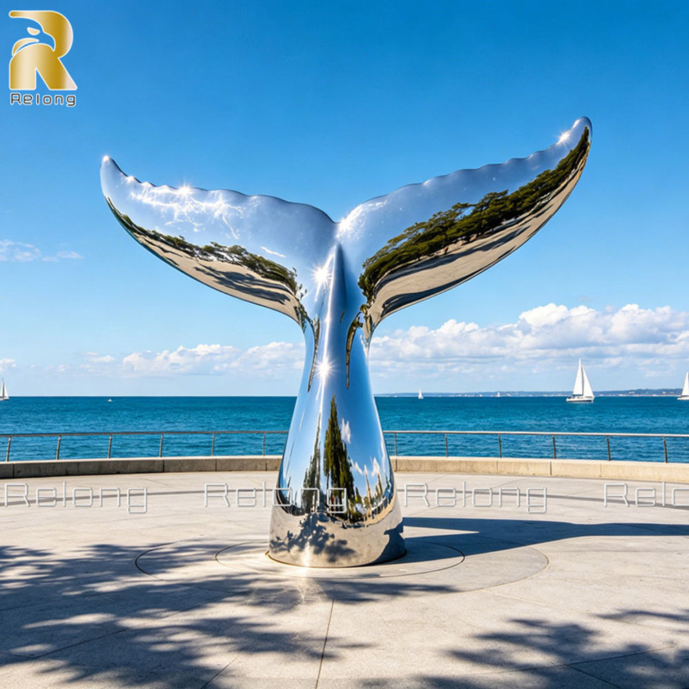 Large Stainless Steel Whale Tail Sculpture