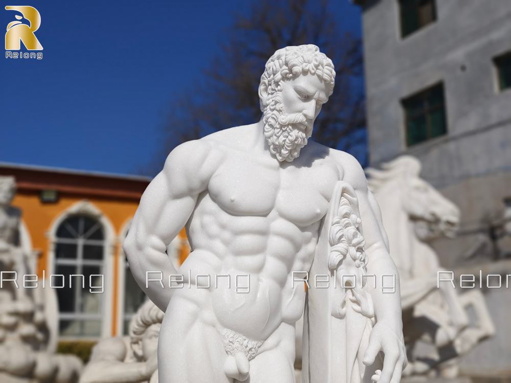 Exquisite Marble Hercules Sculpture Detailed Musculature