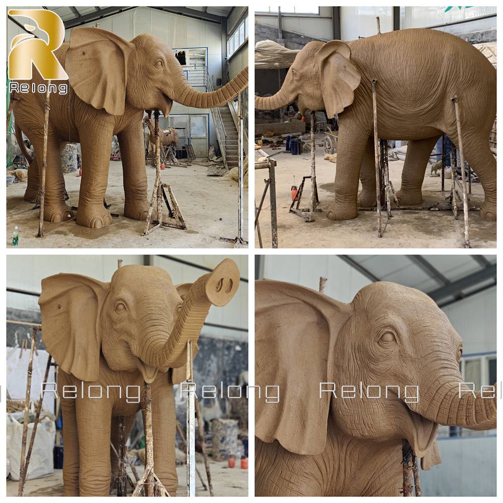 Large African elephant statue clay model