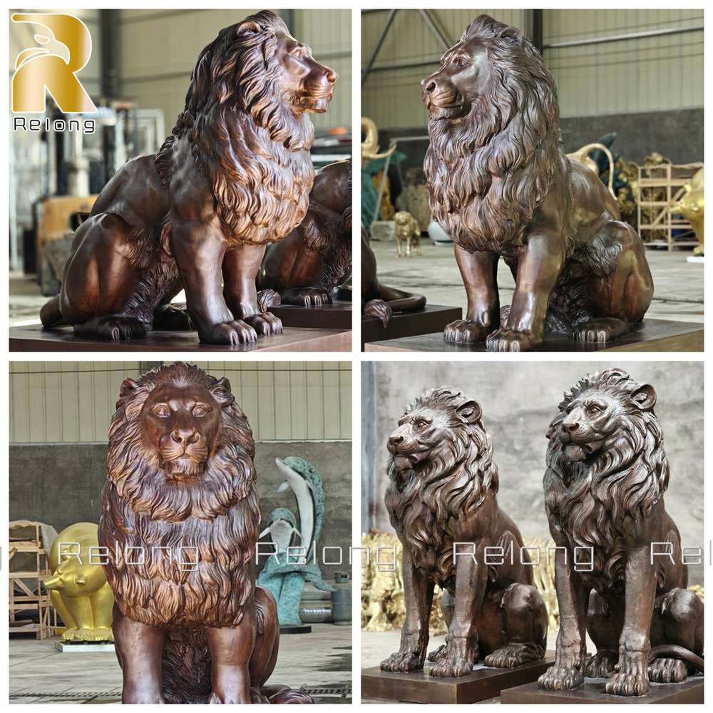 Details of our bronze sitting lion statues