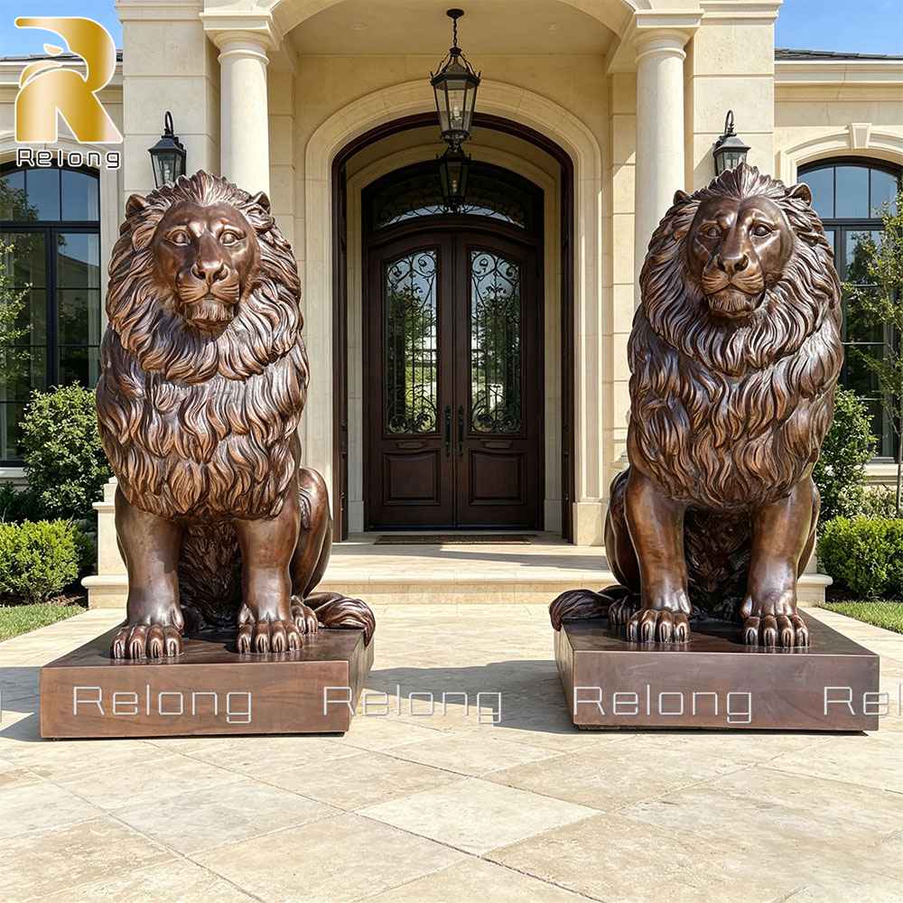 Bronze Sitting Lion Statue for Home Entrance RBLI-009