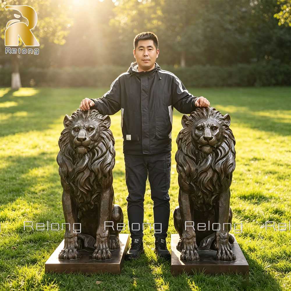 Relong bronze sitting lion statue