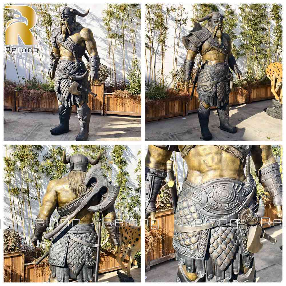 Viking bronze statue showing multiple angles and detailed craftsmanship