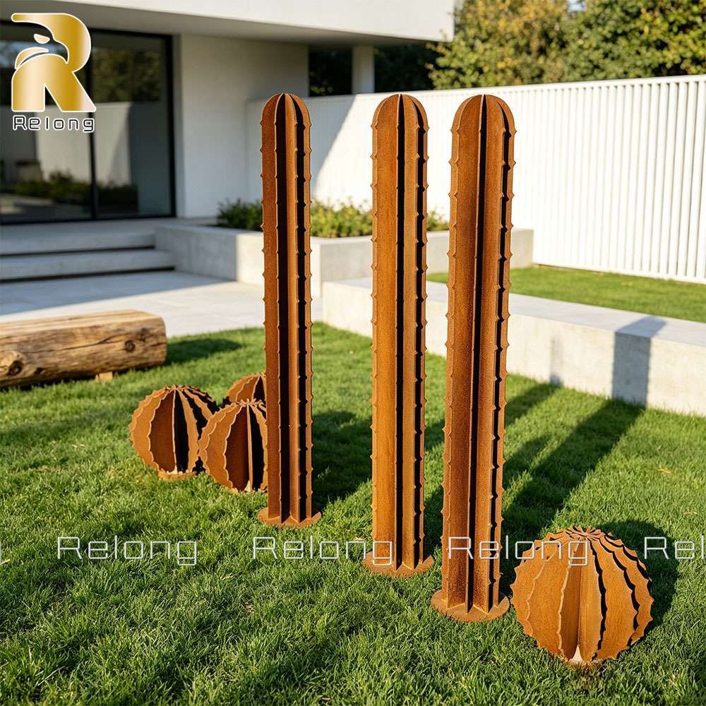 Corten Steel Cactus Sculpture for Outdoor Gardens RCSS-014