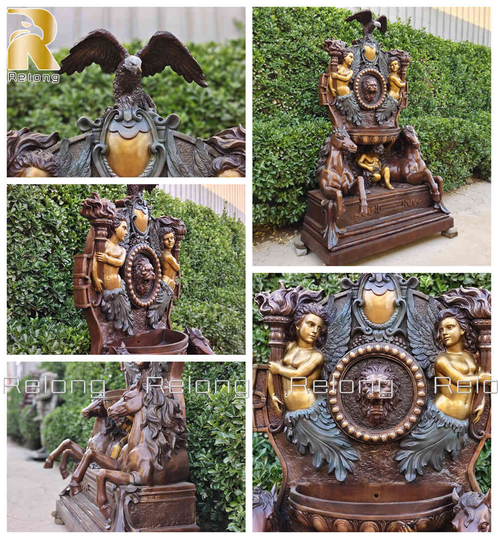 exquisite details of bronze wall fountain