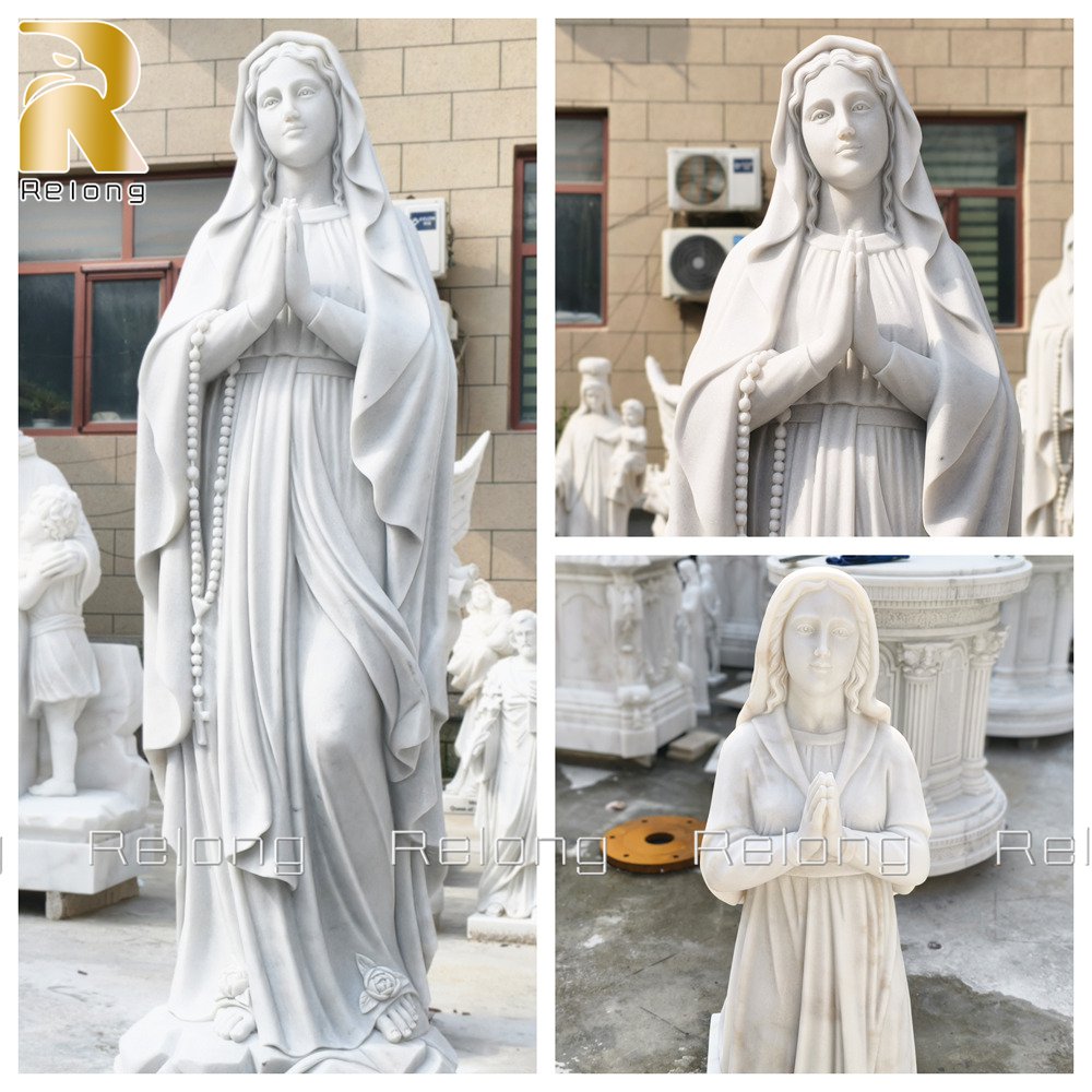 Garden marble Our Lady of Lourdes statue with Bernadette