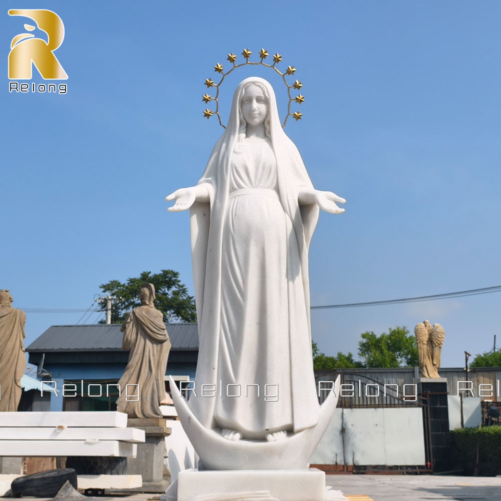 Hand-carved Catholic marble Pregnant Virgin Mary religious statue