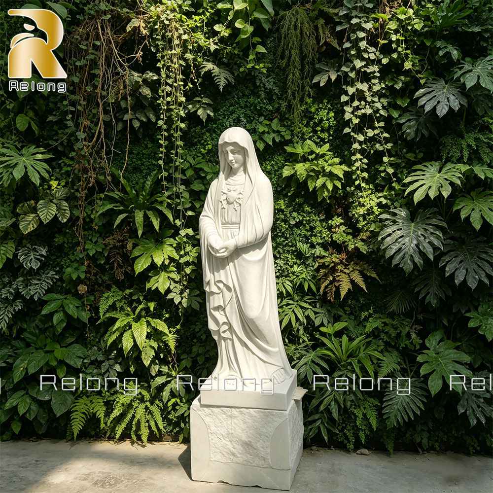 Immaculate Heart of Mary marble statue with hands gently folded