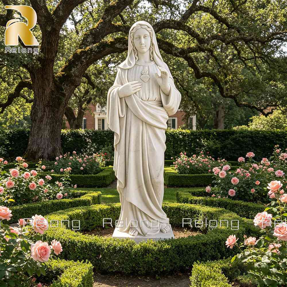 White Marble Immaculate Heart of Mary statue RMVS-015
