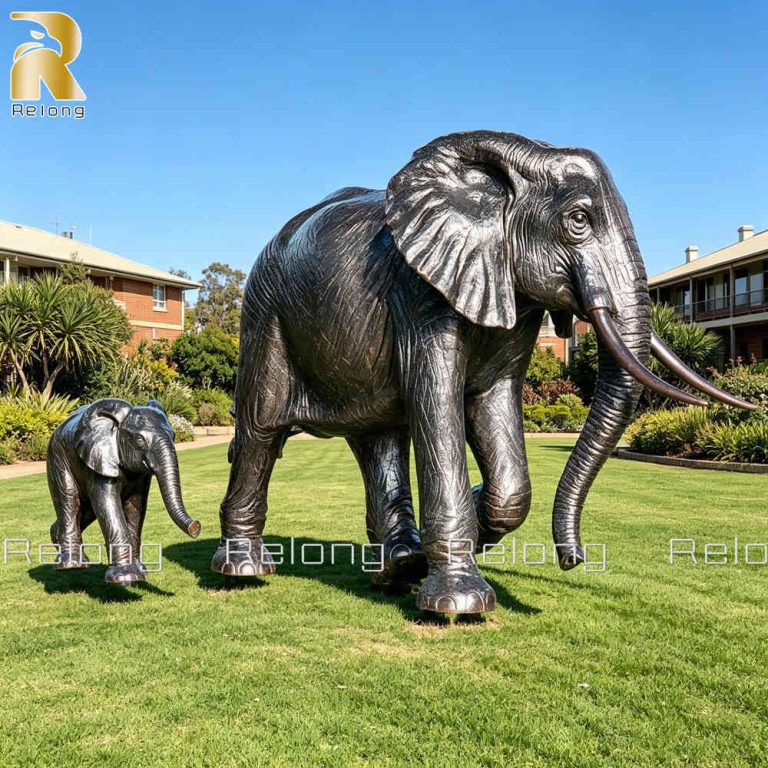 mother elephant and calf sculpture for lawn decor