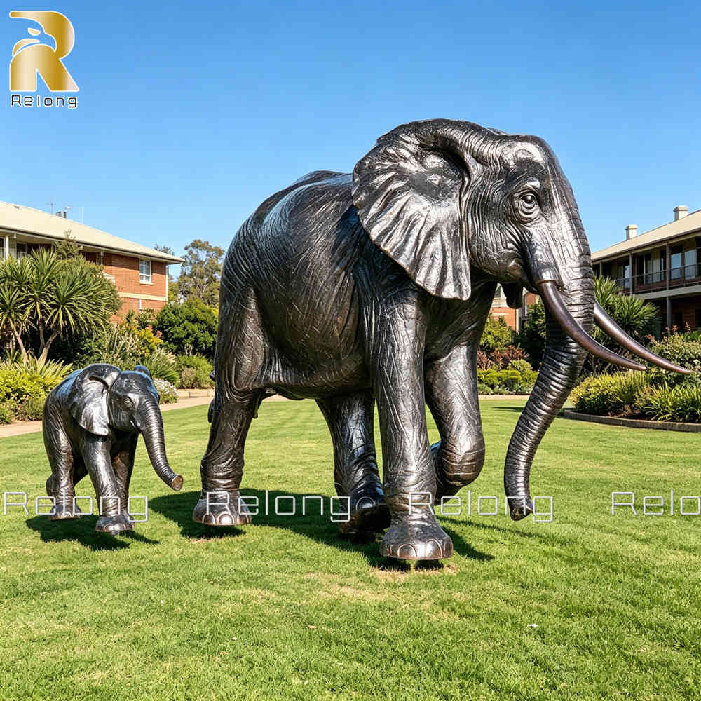 mother elephant and calf sculpture for lawn decor