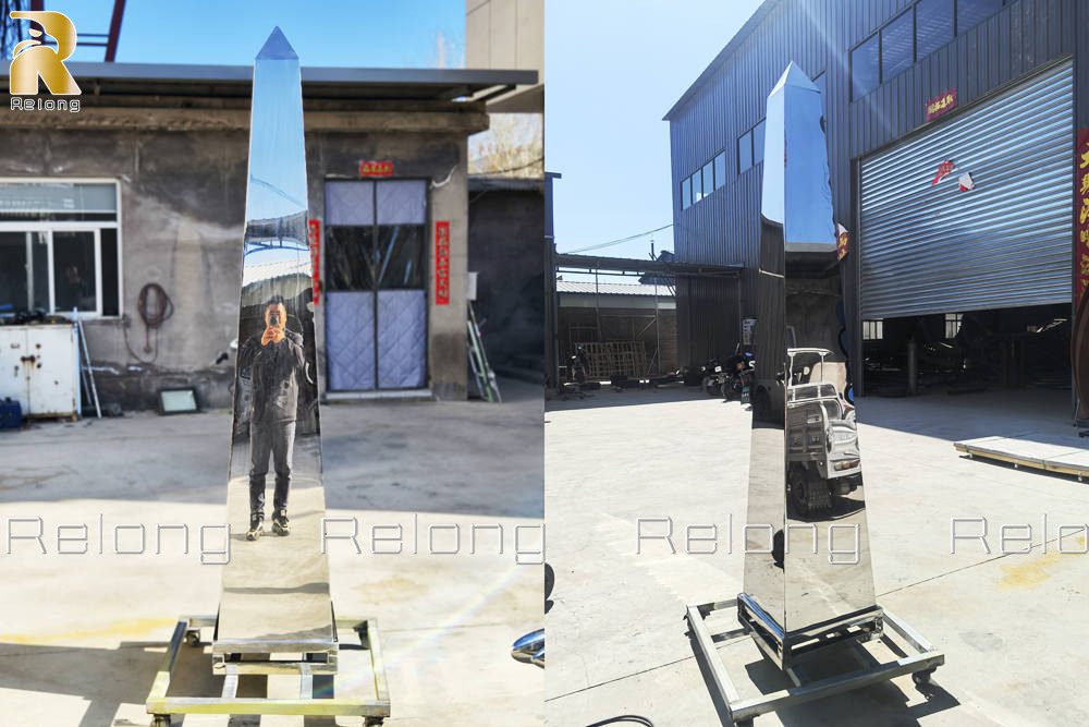 stainless steel obelisk sculpture details made by Relong Factory