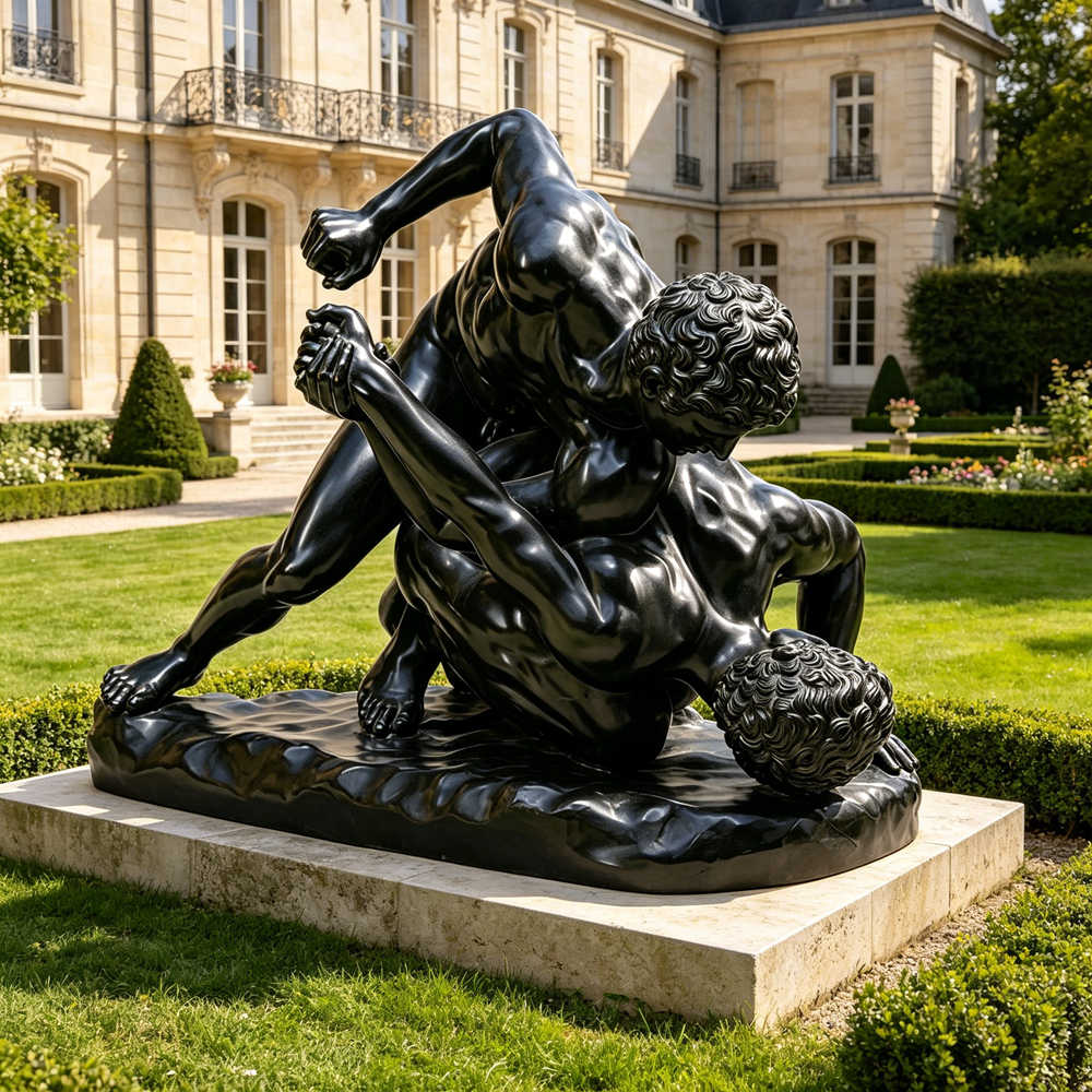 black wrestlers bronze statue