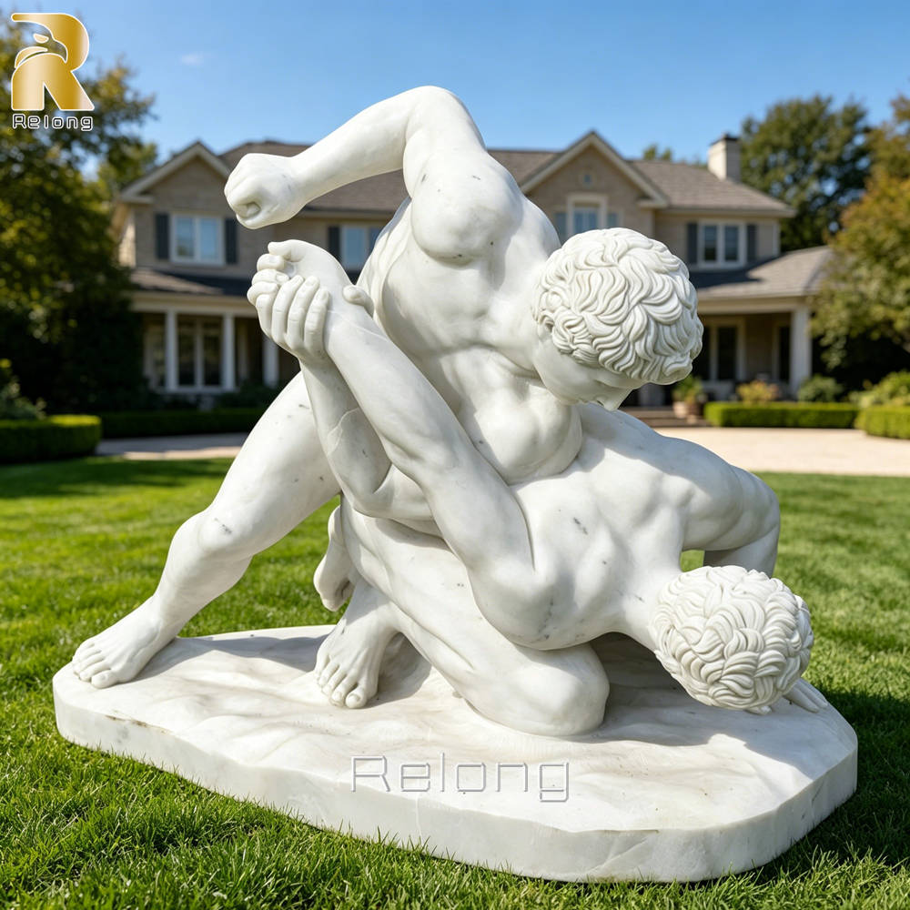marble the wrestlers sculpture for outdoor decor