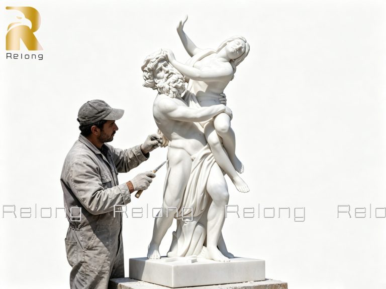 professional craftsman is refining the sculpture details