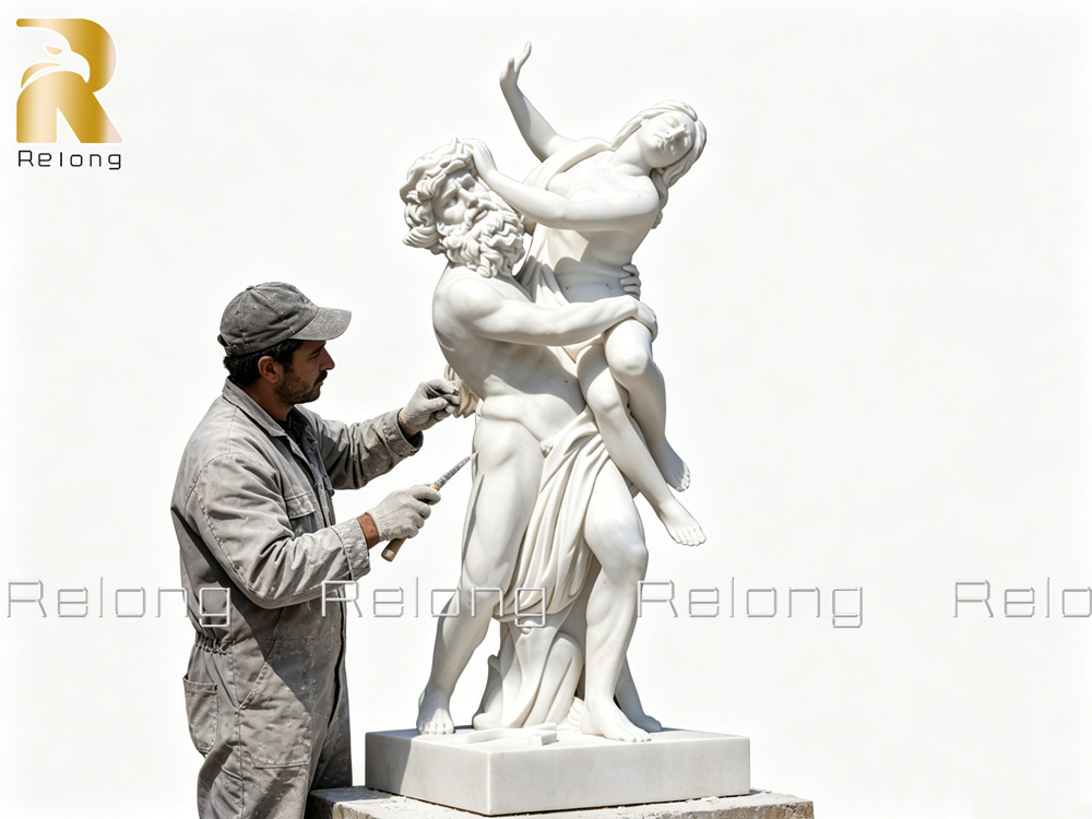 professional craftsman is refining the sculpture details