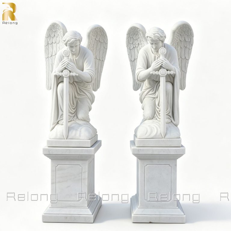 white angel kneeling statue