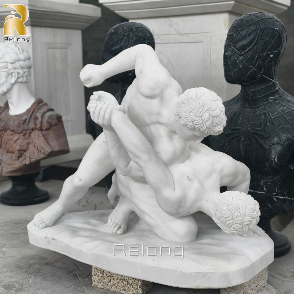 white marble the wrestlers sculpture
