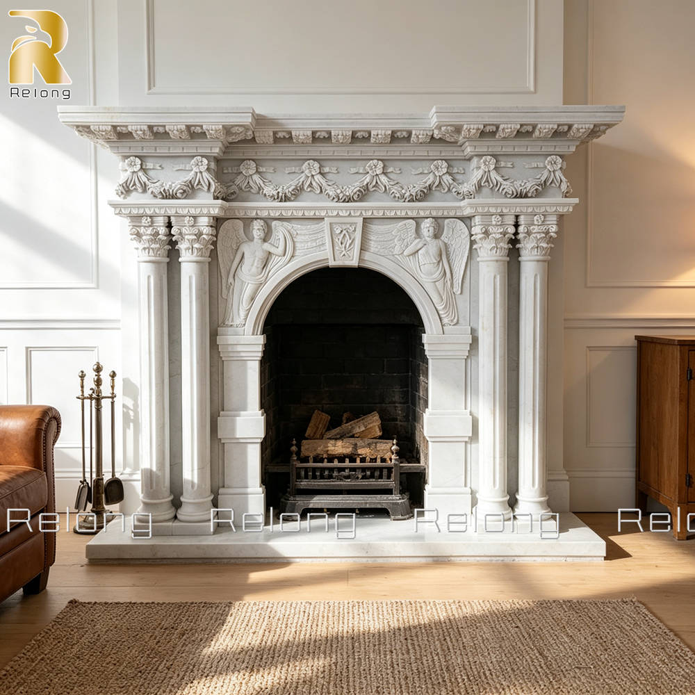 Baroque fireplace mantel for living room