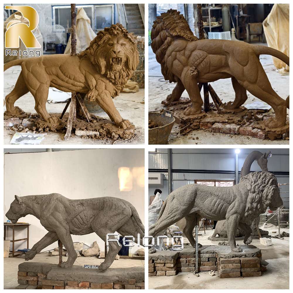 Bronze Walking Lion Statue Clay Model