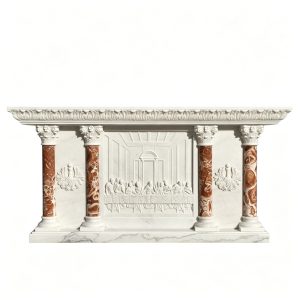 Carved marble last supper church altar front view